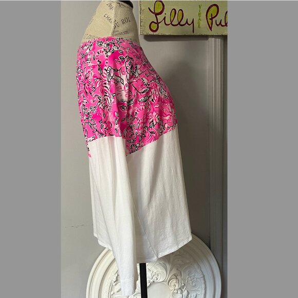 LILLY PULITZER Finn Top Breast Cancer 2021 Print PURRPOSEFULLY PINK Large NWT - Picture 9 of 11
